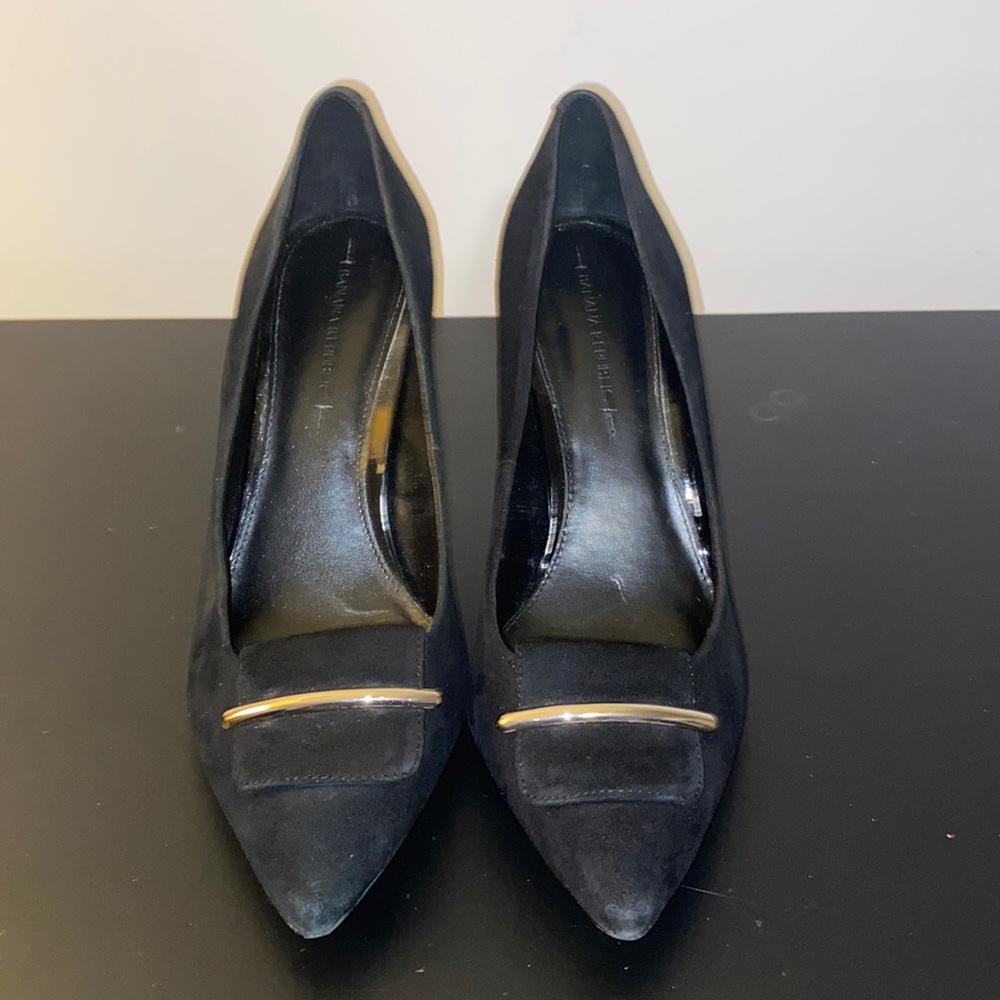 Banana Republic Black Suede Heels with Gold Bar